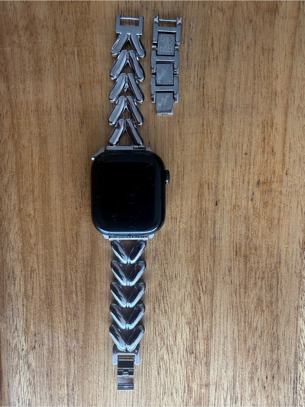 BCBG Silver Heart-Link Metal Watch Band
